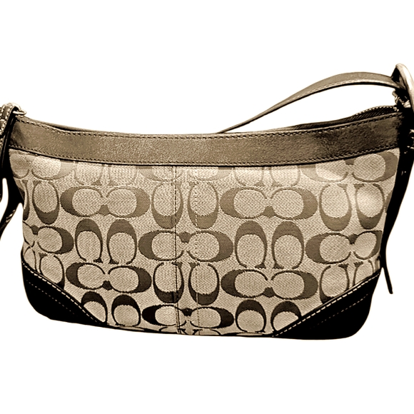 Coach Authentic Brown and Tan Signature Handbag with Adjustable Strap EUC - Picture 1 of 10